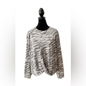 Knox Rose: Gray Zebra Print Sweatshirt with Twist Front